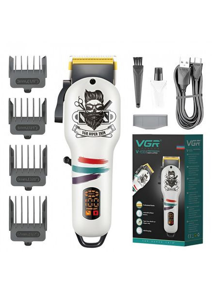 Машинка для стрижки волосся та бороди професійна V-699 з насадками та LED дисплеєм. Колір: білий VGR (361667450)