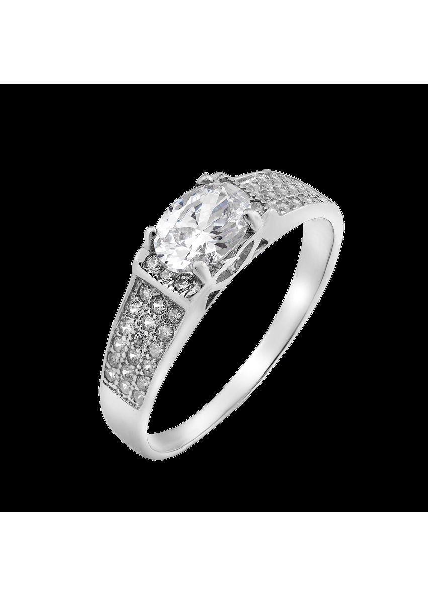 Каблучка срібна з крупним овальним каменем та розсипом маленьких фіанітів Каштан (342334703)