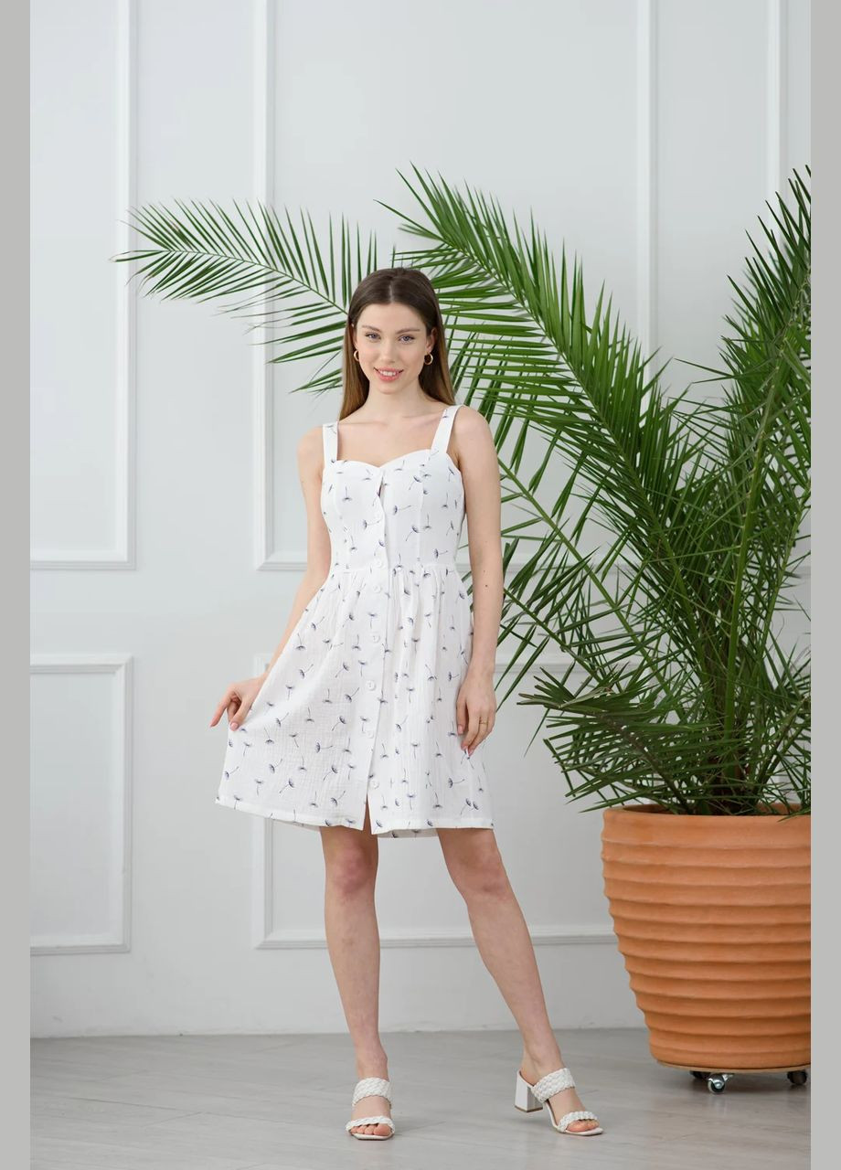 Білий сукня жіноча на бретелях біло-блакитна mkaz6251-2 Modna KAZKA