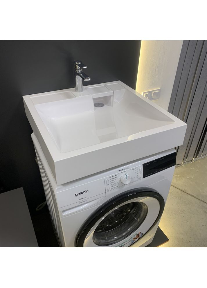 Умывальник из искусственного камня 595х595мм, с отверстием для смесителя/перелива, квадратный WASHER Белый (36120595595) Adamant (373006149)