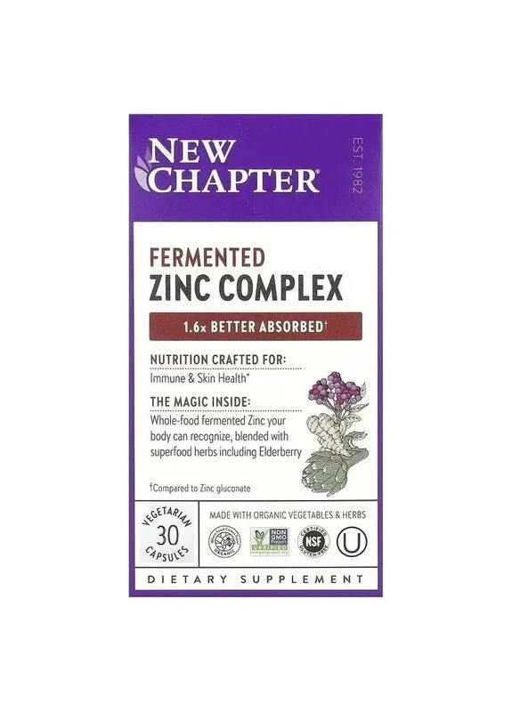 Цинк, ферментований комплекс, Fermented Zinc Complex,, 30 таблеток New Chapter (370188671)