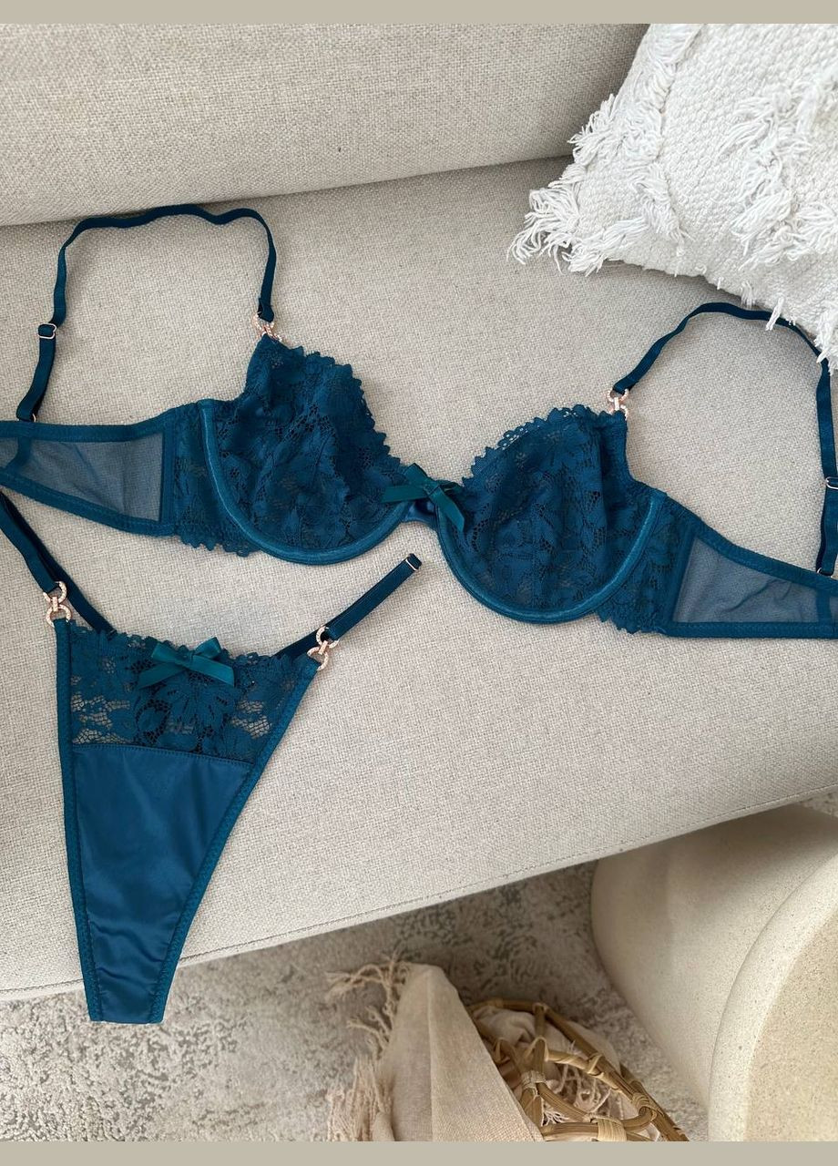 Синій демісезонний вишуканий мереживний комплект No Brand