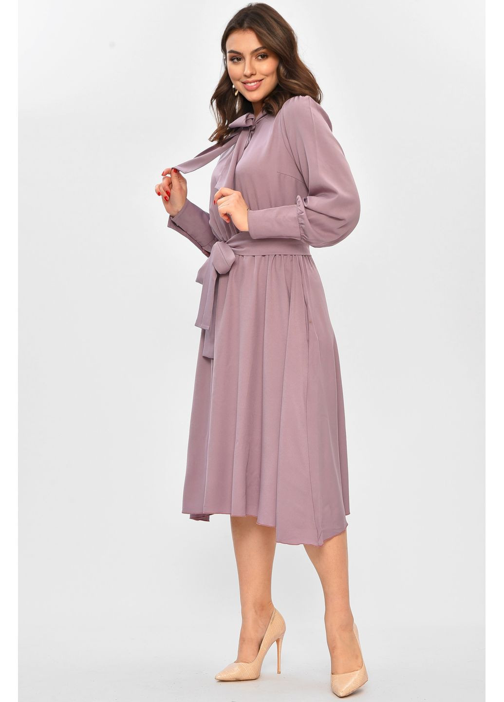 Бузкова повсякденний сукня жіноча однотонна бузкового кольору з баскою Let's Shop однотонна