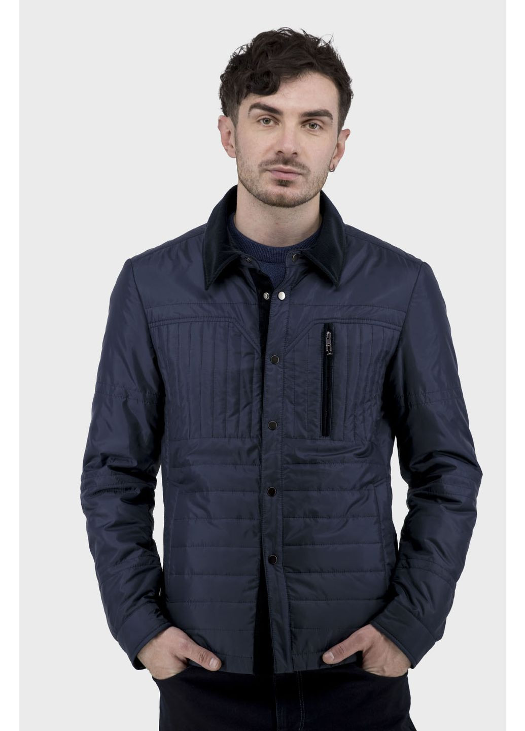 Синя демісезонна чоловіча синя куртка casual з синтепоном та кнопками, осінь-весна envaross (, ), 34337 No Brand