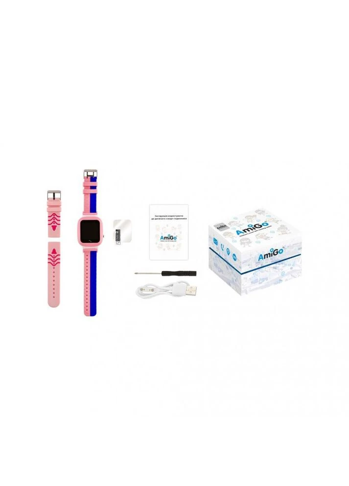 Детские умные часы Splashproof Camera+LED Pink Amigo GO004 (315504024)