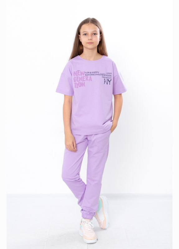 Фиолетовый летний комплект для девочки подростковый (футболка+штаны) брючный Носи своє
