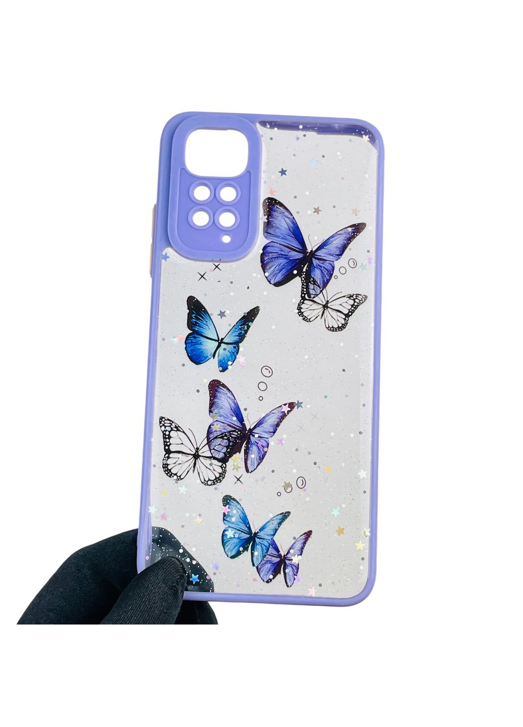 Чохол для Redmi Note 11 4G з блискітками з метеликами на сяомі редмі нот 11 4г бузковий Xiaomi (366386212)