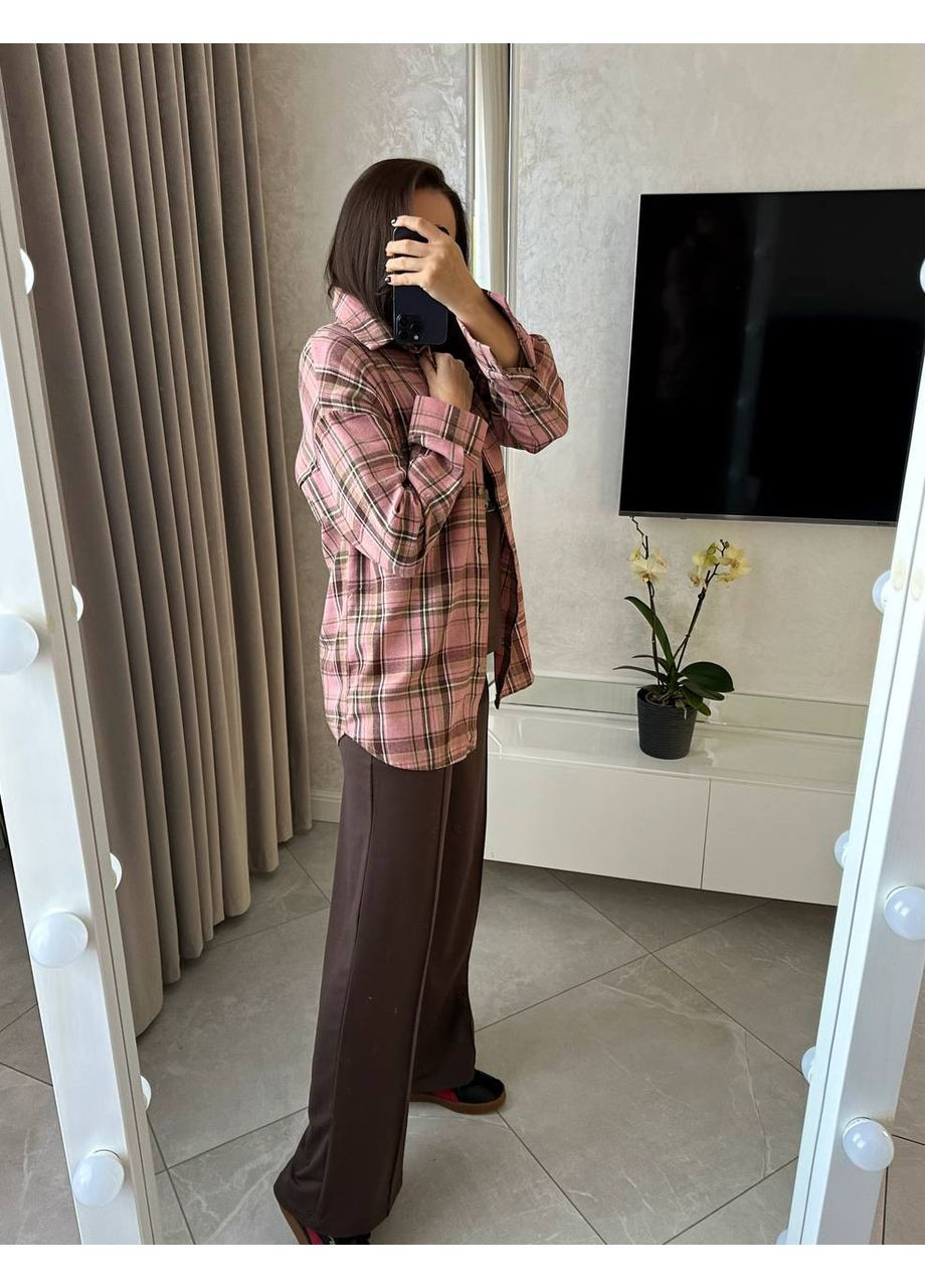 Розовая повседневный рубашка в клетку Vione с длинным рукавом