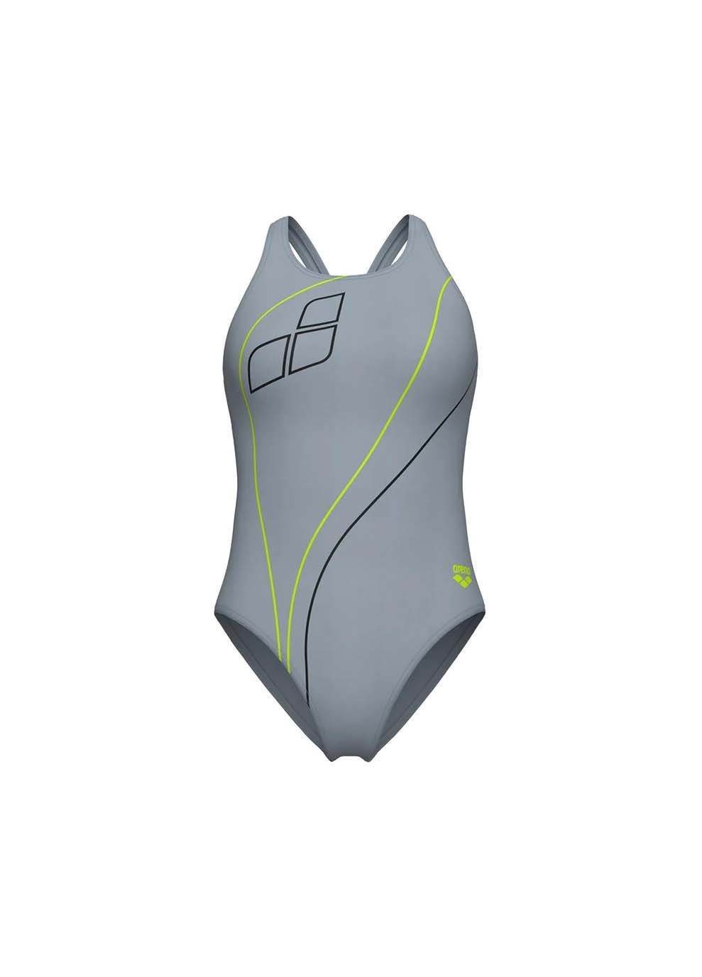 Серый демисезонный купальник закритий для женщин trail swimsuit v back серый Arena