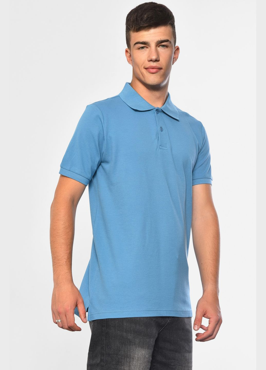 Блакитна футболка чоловіча поло блакитного кольору Let's Shop