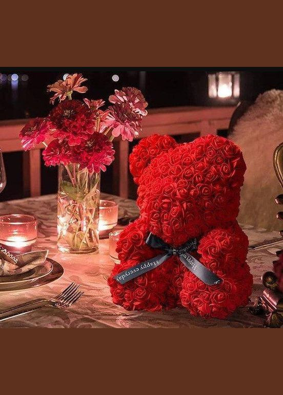 Подарунковий набір для жінок Ведмедик з троянд 30см Raffaello цукерки червоний (2090045140) No Brand (324744507)