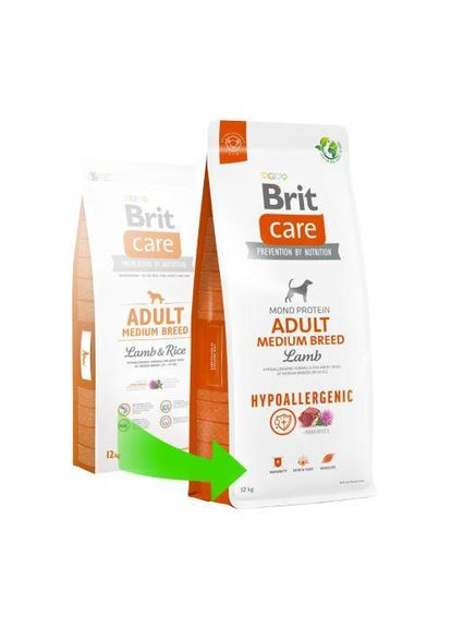 Сухий корм Dog Hypoallergenic Adult Medium Breed для собак середніх порід, гіпоалергенний з ягням, 12 кг Brit Care (322874372)