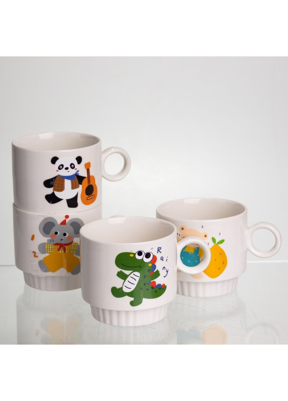 Набор фарфоровых чашек для детей на металлической подставке Animals 4 (шт) по 300 (мл) подарочный набор чашек FM-8 Yiwu (369626302)