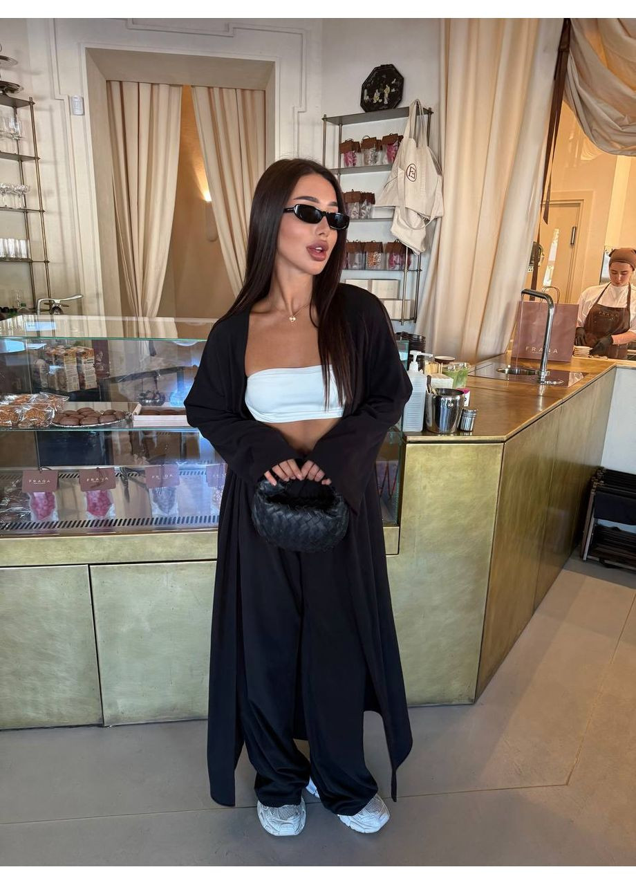 Черный демисезонный женский комплект с кардиганом и брюками-палаццо. Avanti