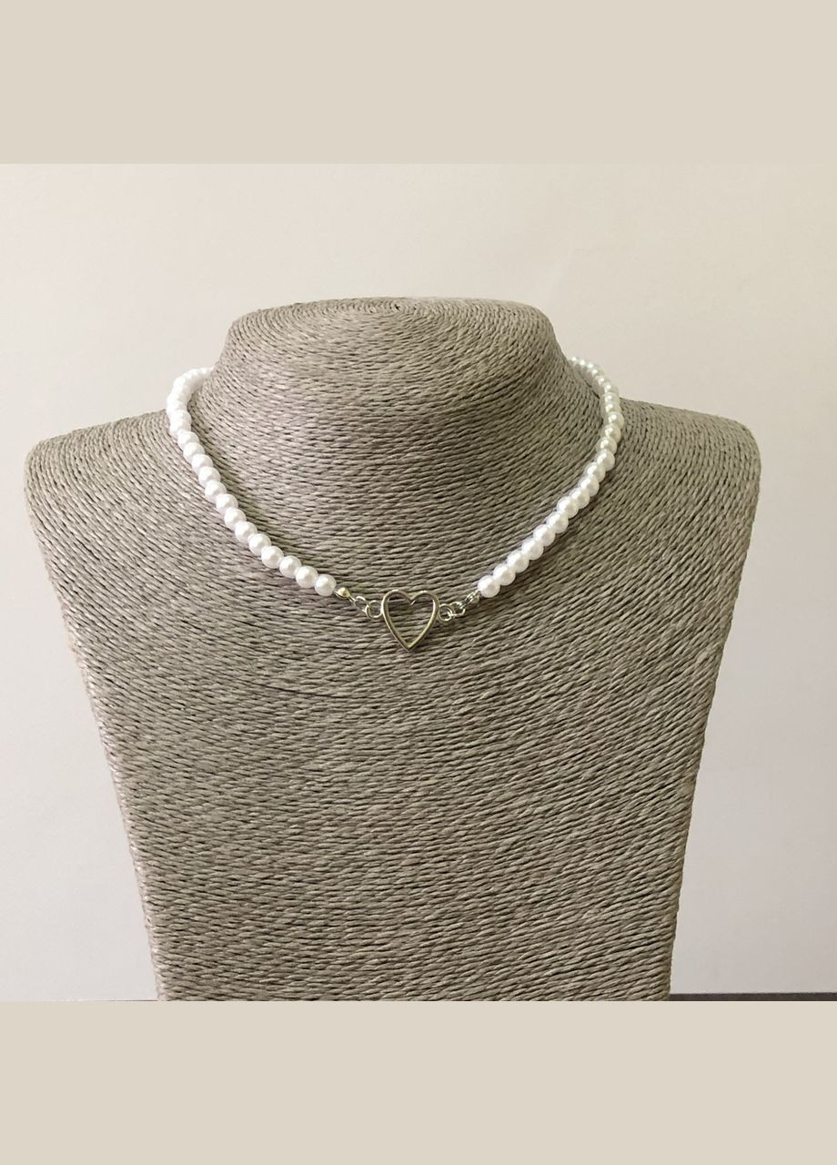 Ланцюжок з перлинами та сердечком білий+Срібний (12-197) No Brand (314931201)