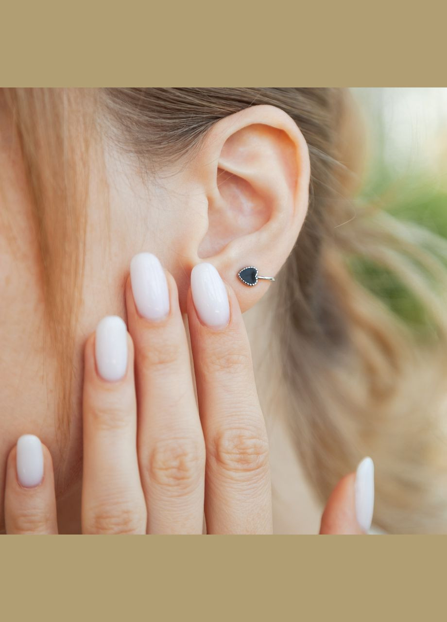 Комплект срібний Сердечка з чорною емаллю сережки кафи, браслет, кольє і каблучка No Brand (354710674)