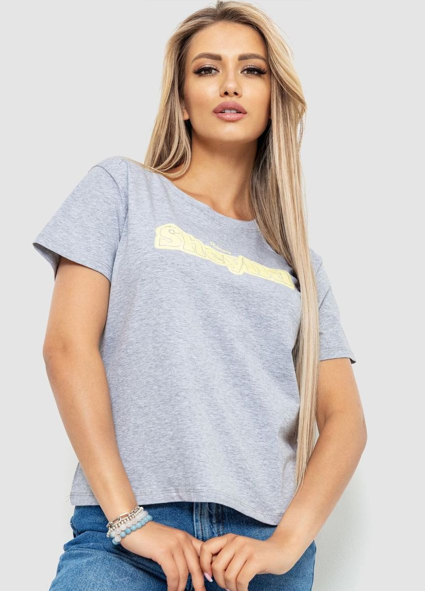 Серая демисезон футболка женская с принтом, цвет бежевый, Ager