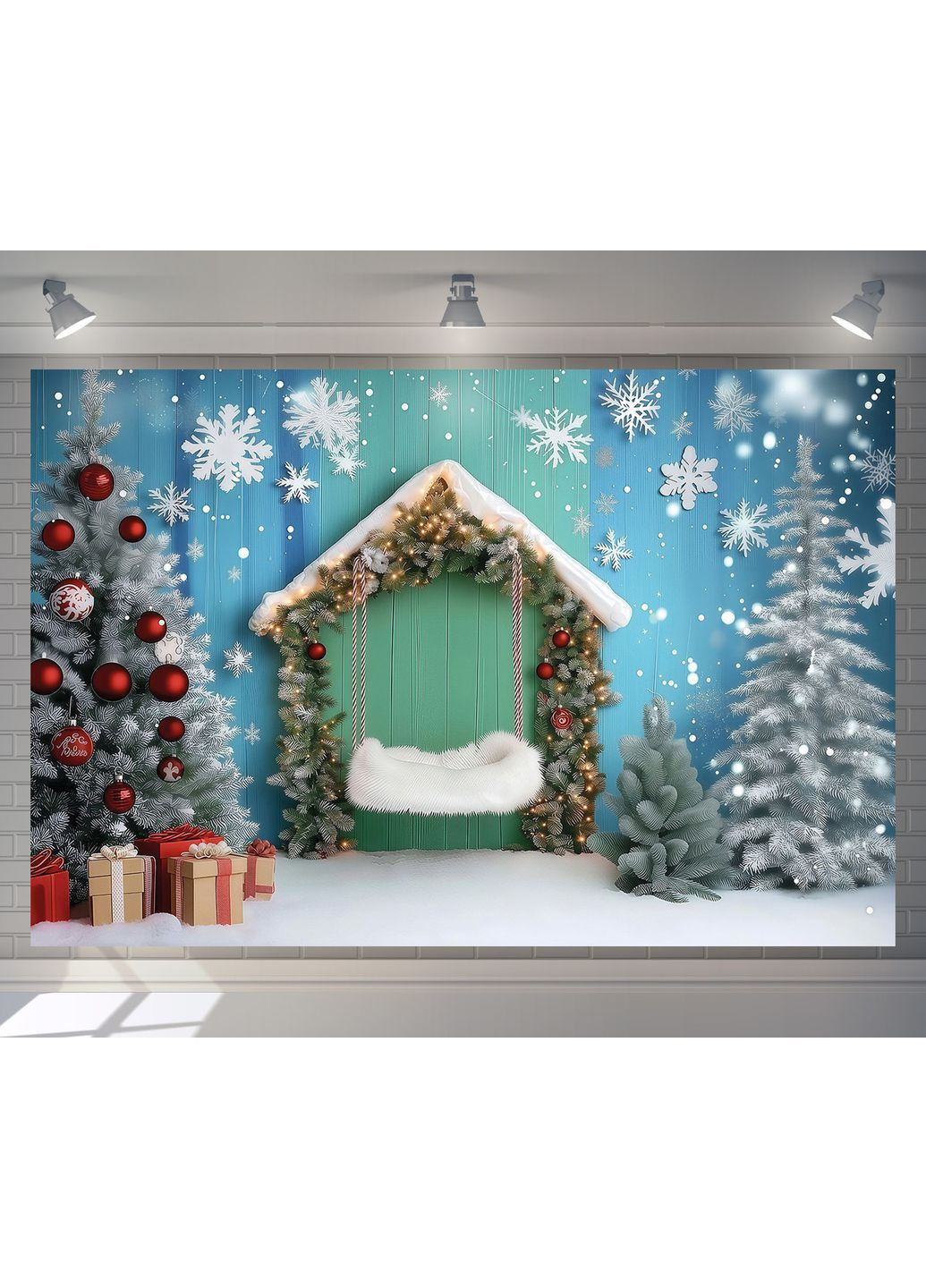 Банер Блакитне тло і будинок з ялинками – №46613 Vinylpex (369930304)