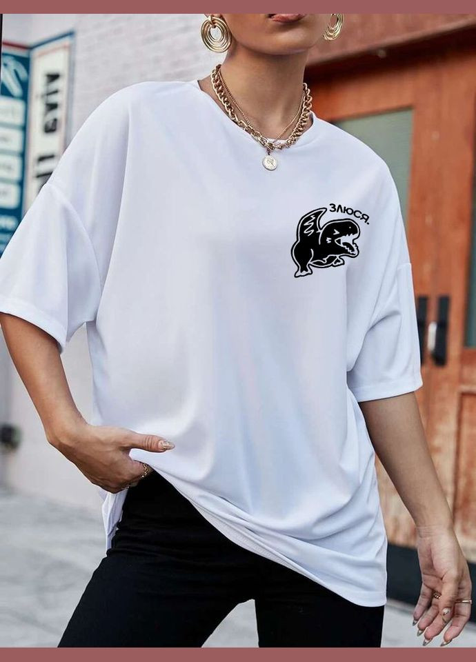 Комфортная женская белая оверсайз с модным принтом. No Brand - (370953578)