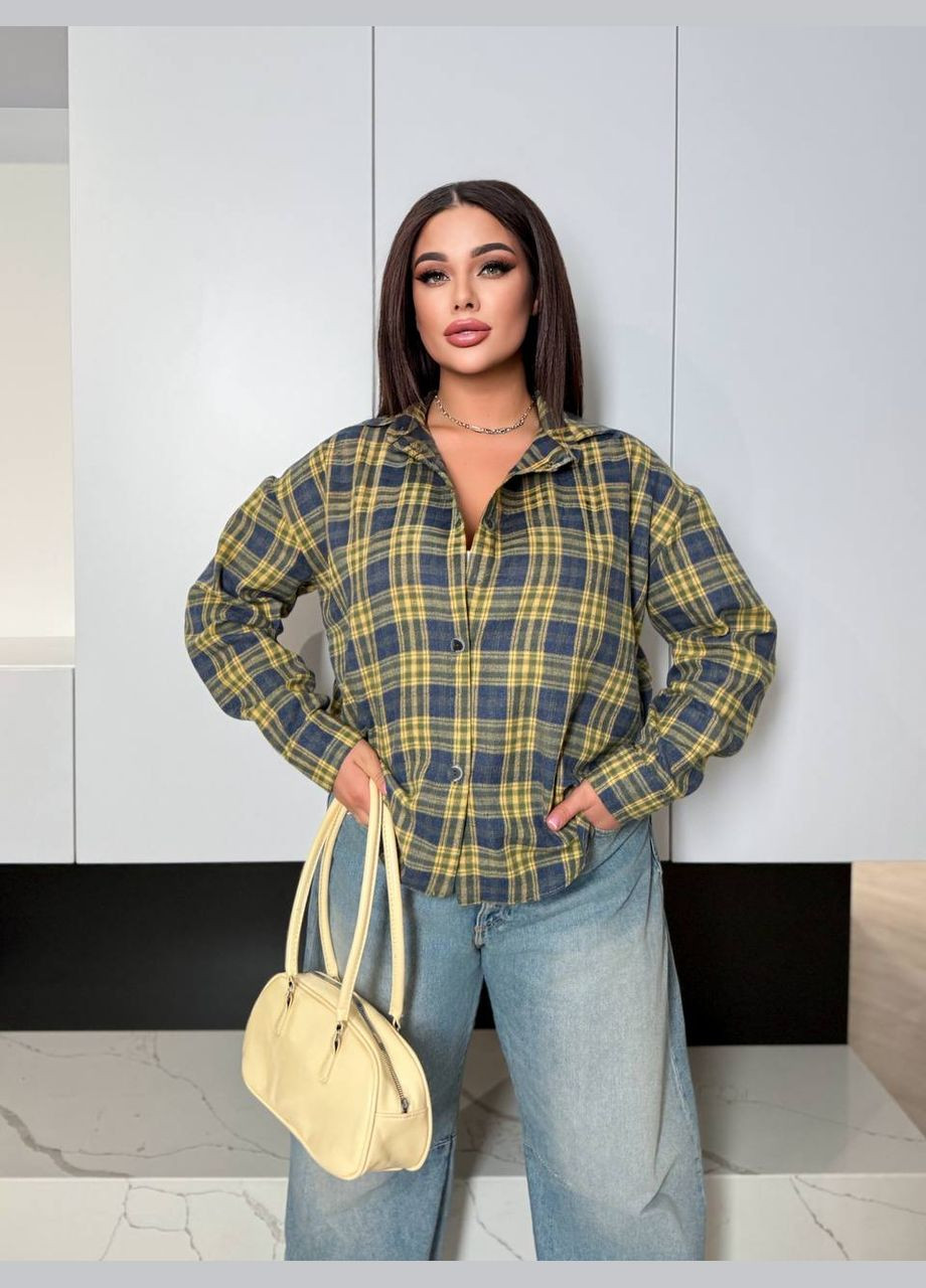 Желтая классическая, повседневный, кэжуал, вечерний рубашка в клетку No Brand с длинным рукавом