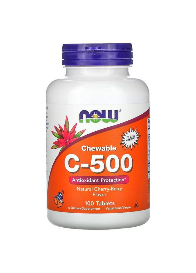 Вітаміни та мінерали Vitamin C-500, 100 жувальних таблеток - Вишня Now (322293514)