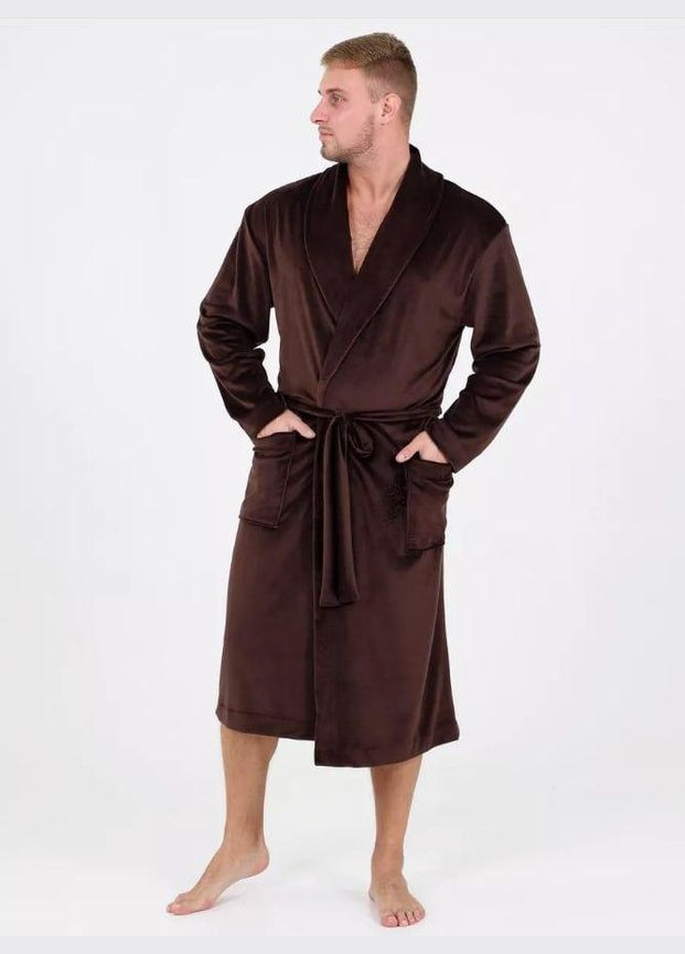 Мужской велюровый халат на запах Коричневый L/XL (Mhalat001-1) No Brand (306633789)