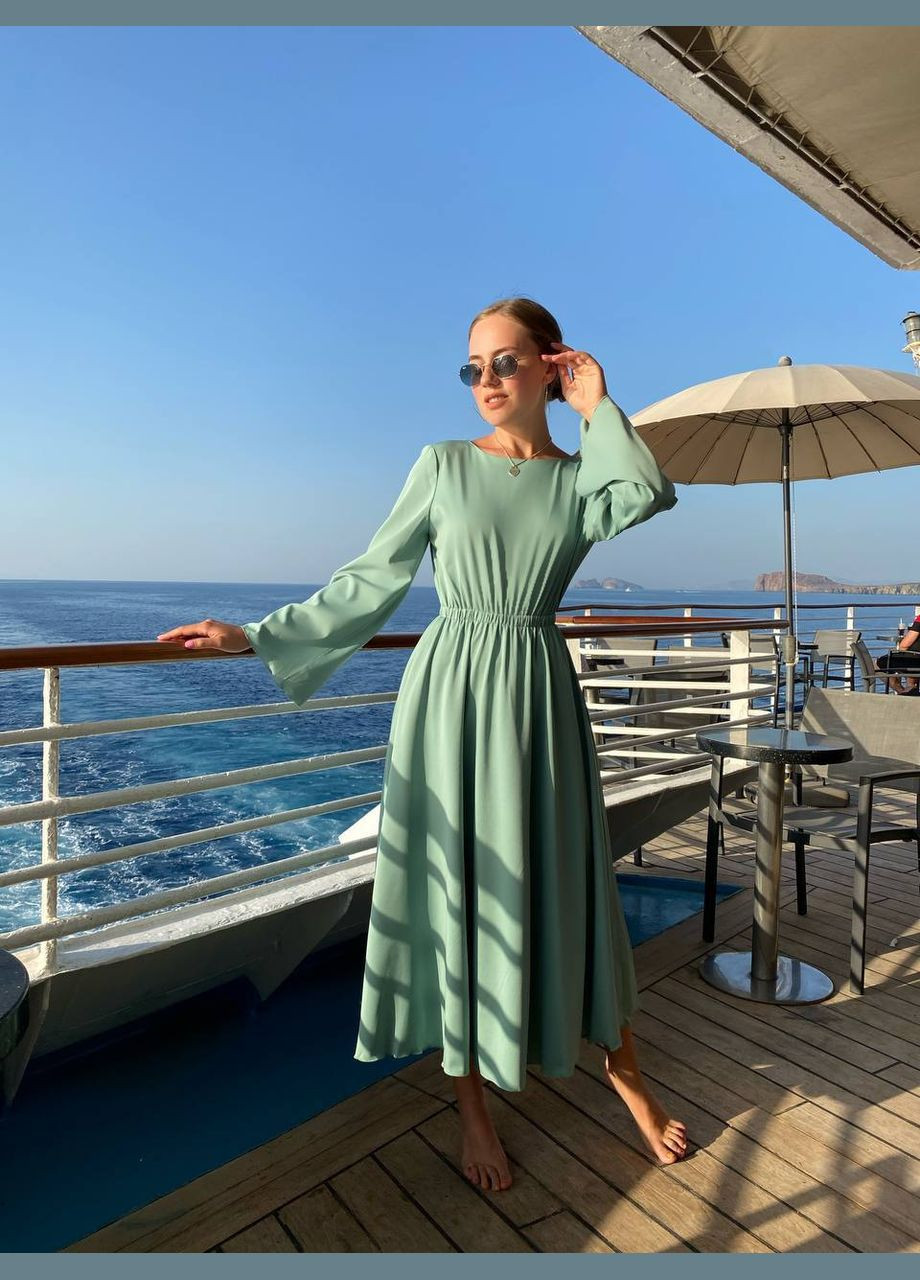 Фісташкова вечірня сукня міді з відкритою спиною з відкритою спиною MonCher