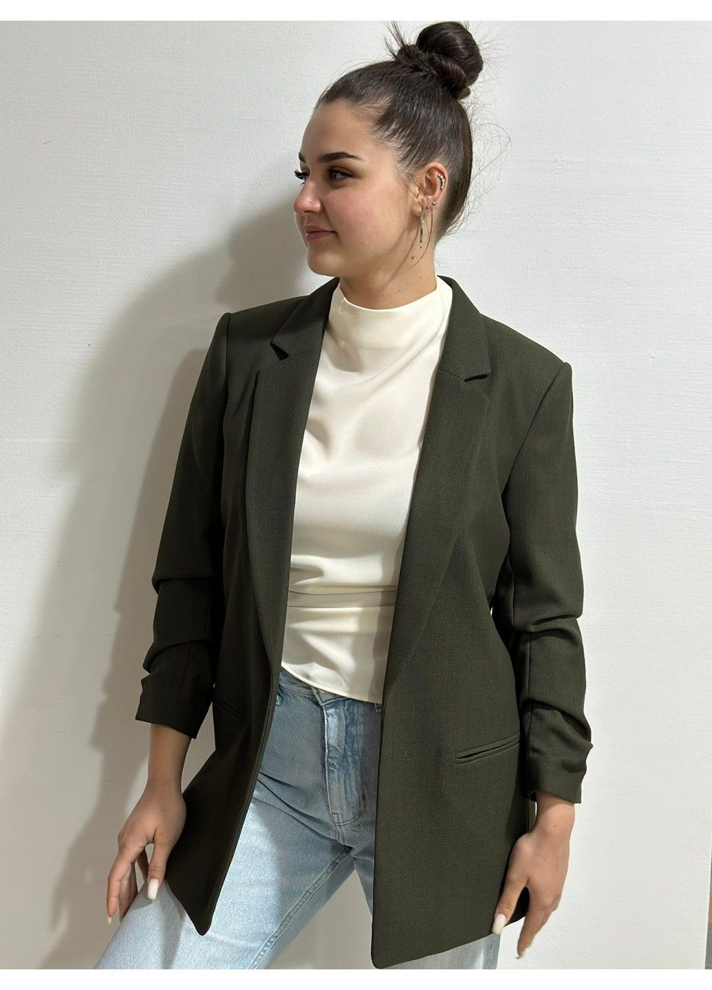 Темно-зеленый женский женский пиджак с собранными рукавами н&м (56959) xs темно-зеленый H&M - всесезон