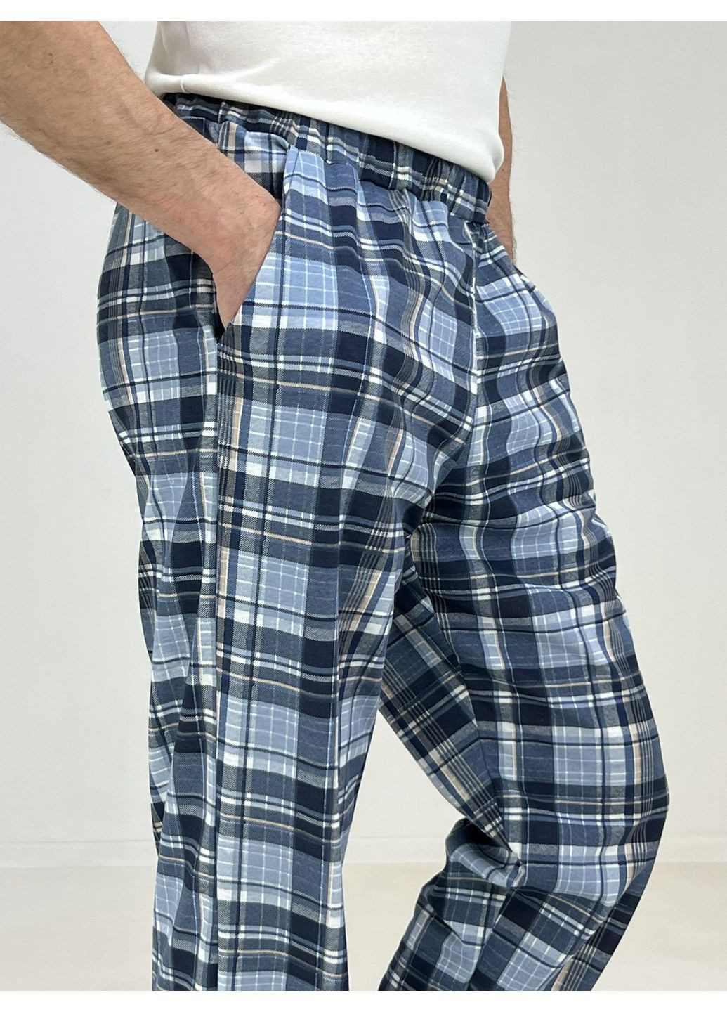 Чоловічі домашні штани кулір Клітинка Pars 58-60 Блакитні (64371880-4) Triko (320234333)