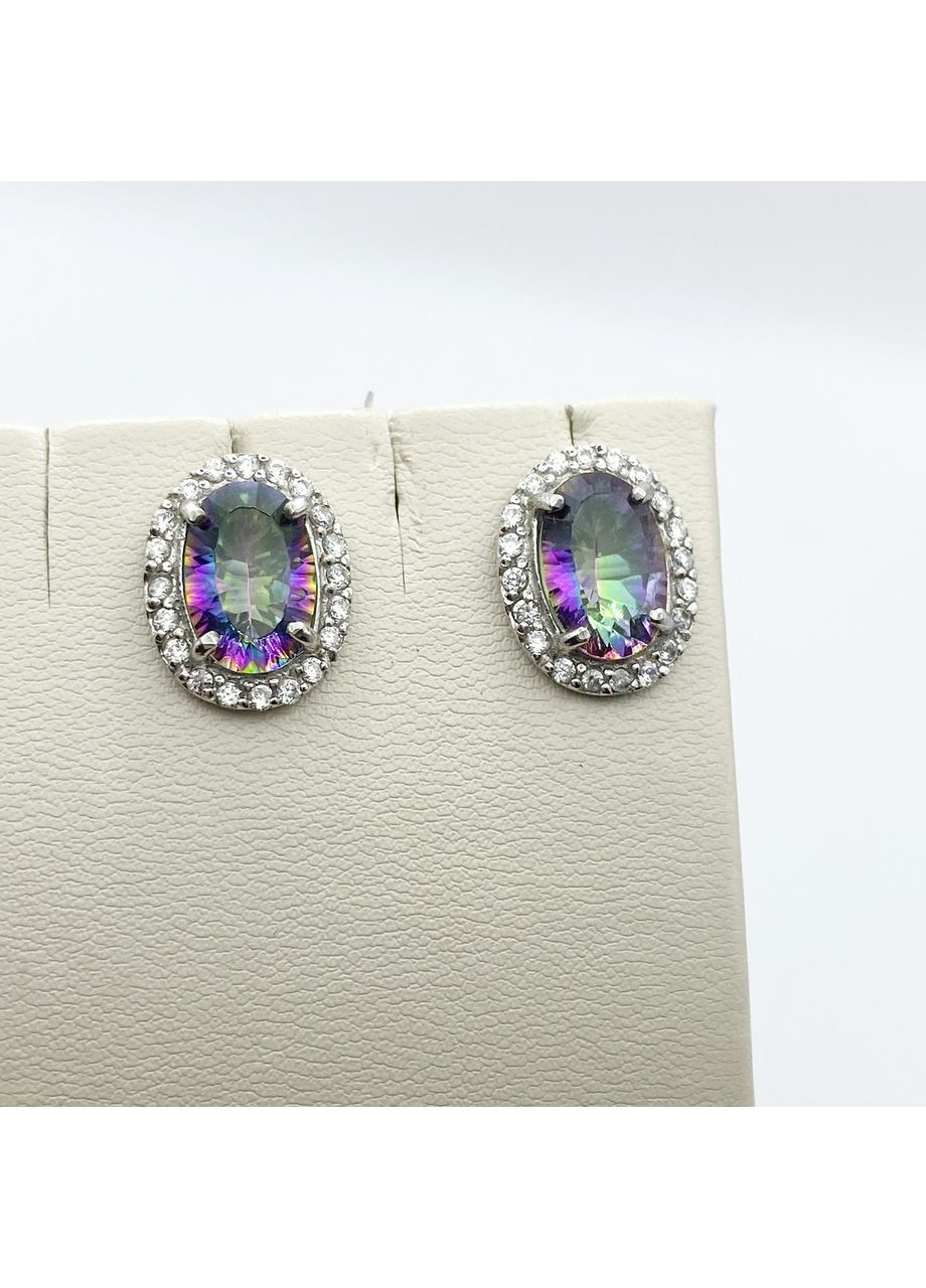 Сережки-гвоздики срібні з містик топазом 4,17 г No Brand (369737007)