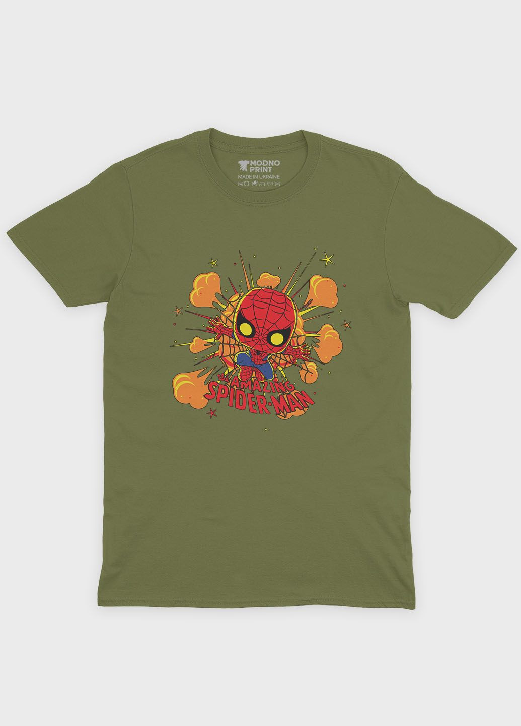 Хаки (оливковая) мужская футболка odno с принтом супергероя - человек-паук m (ts001-1-hgr-006-014-056) Modno
