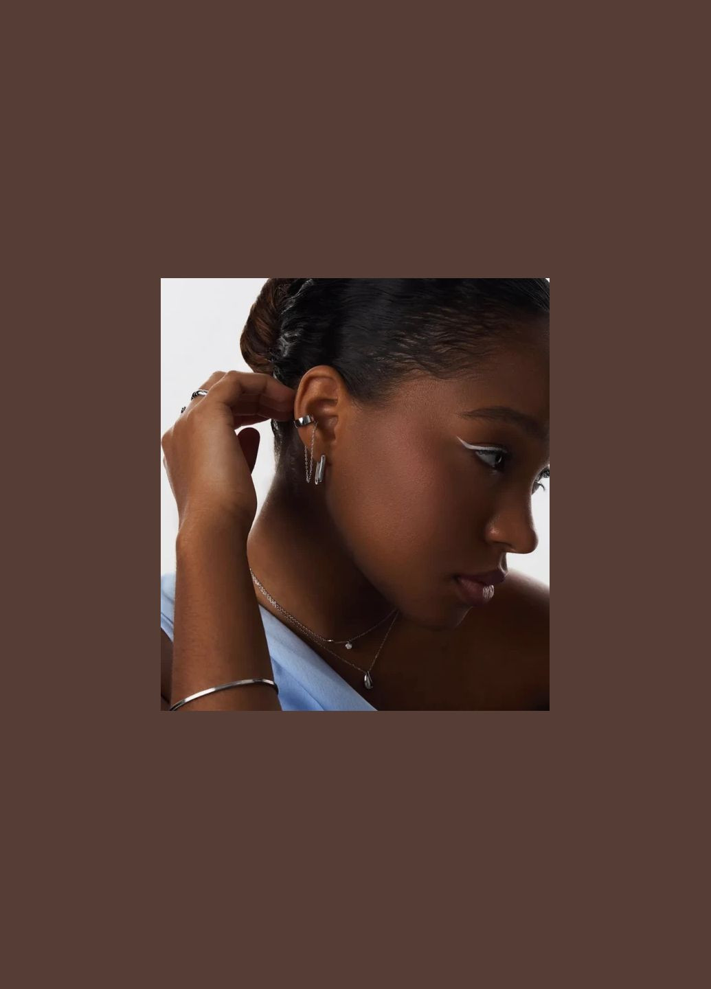 Кафф Fashion Jewelry сережки без проколу з ланцюжком кліпса на вухо моносерега сріблястий колір 1 шт No Brand (330769080)