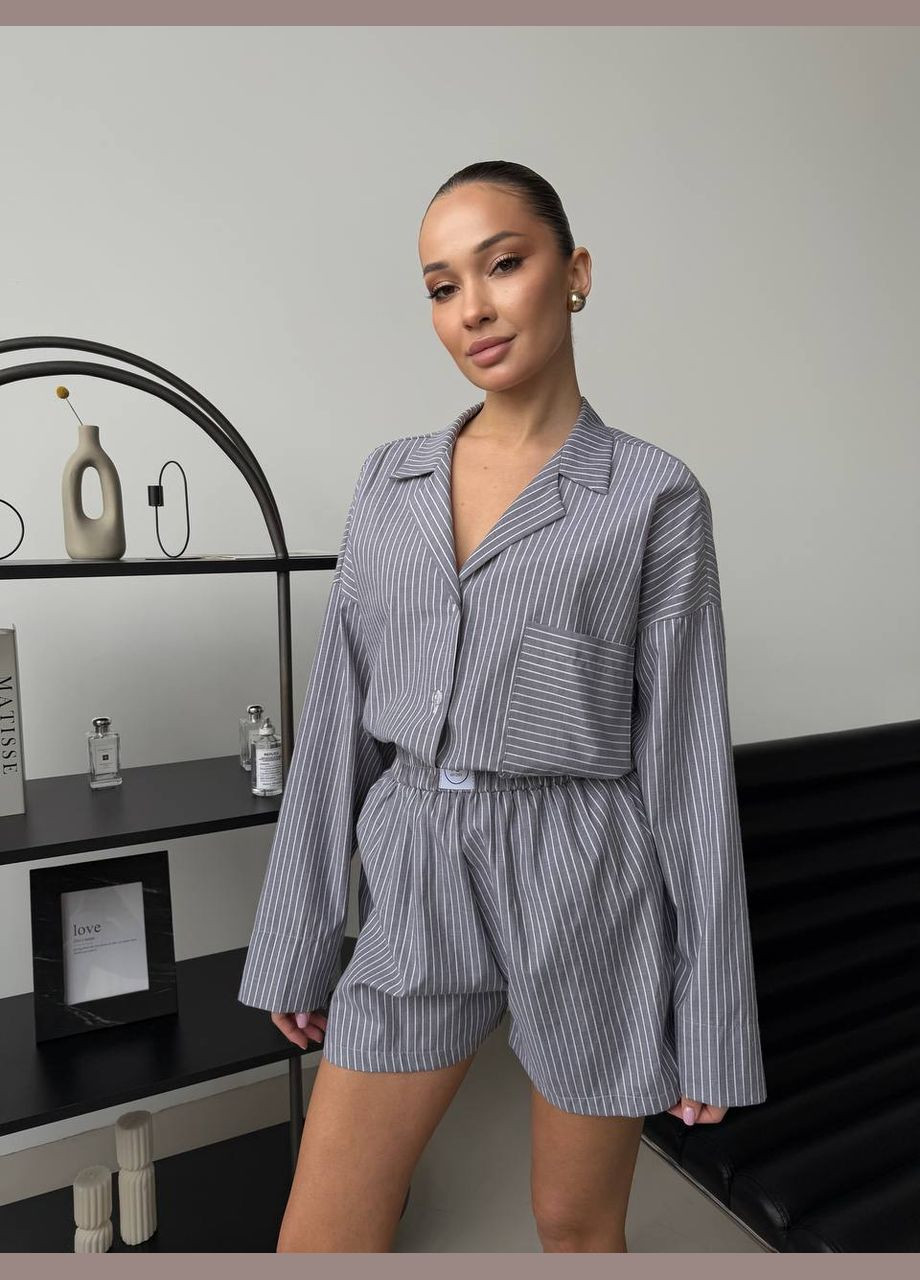 Сіра всесезон піжама жіноча сорочка + шорти + брюки No Brand