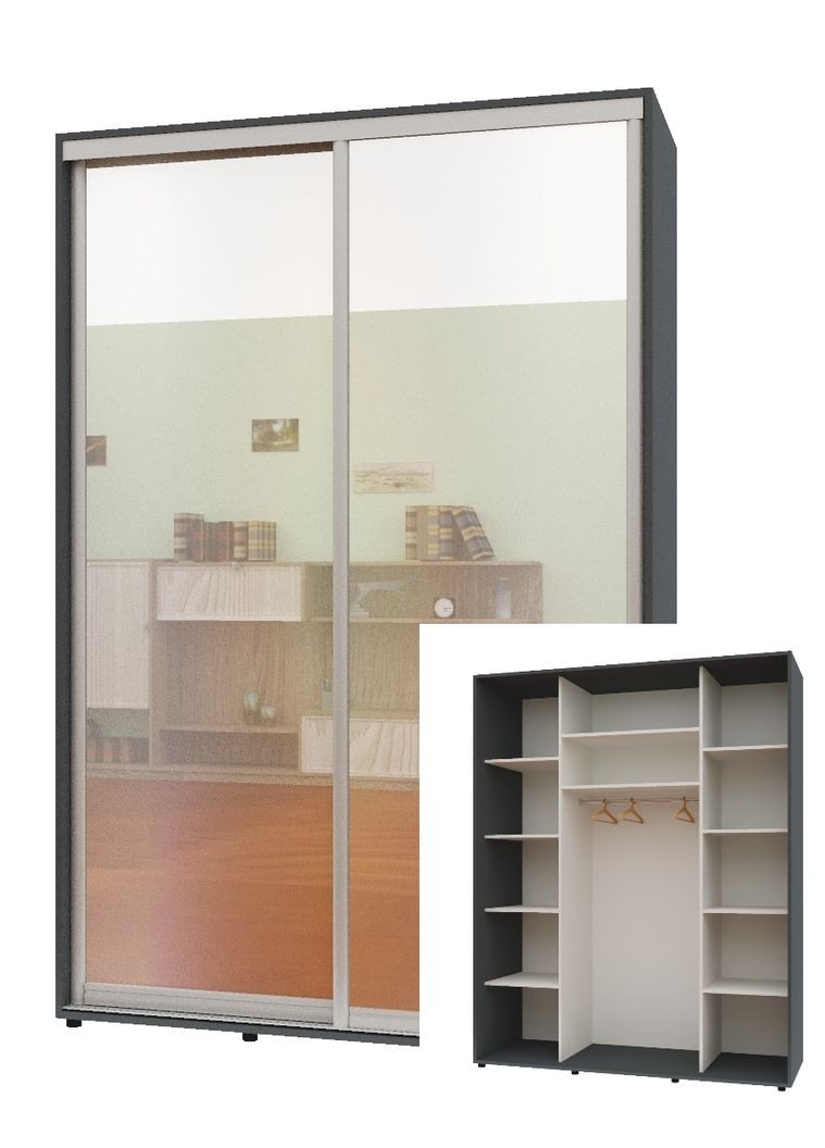 Шафа-купе дводверна 160*60*240 см Графіт 2 двері Дзеркало Максі Комфорт Меблі (360470403)