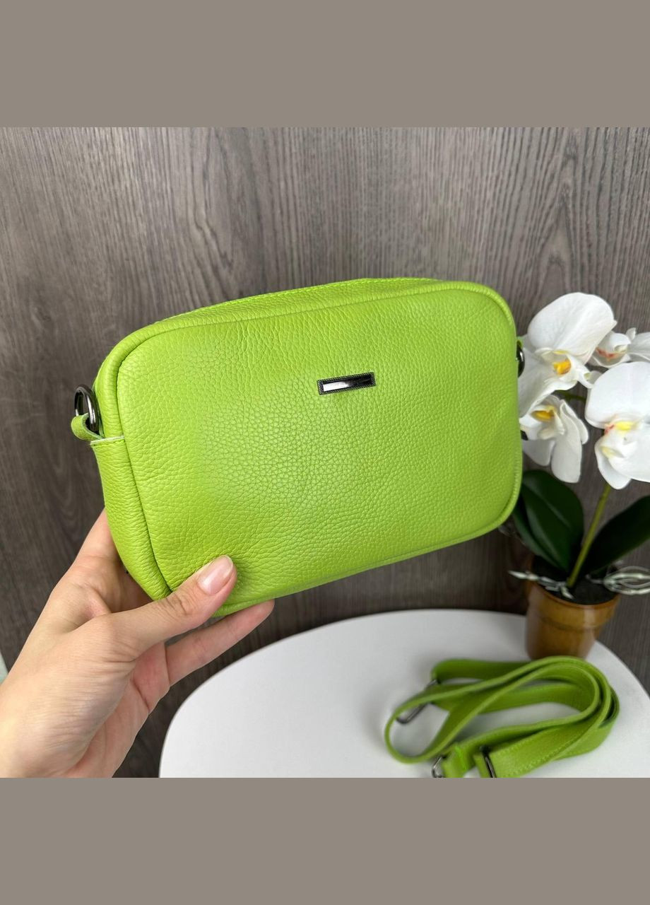 Кожаная сумочка клатч мини на плечо с молнией без узоров салатовая (sku_1595С) No Brand (330576811)