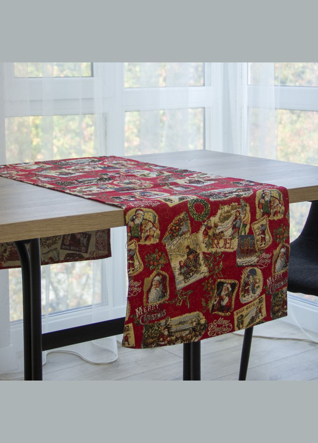 Новогодняя красная гобеленовая дорожка на стол, скатерть дорожка новогодняя декоративная с золототым люрексом 37х100 Maystat (305390569)