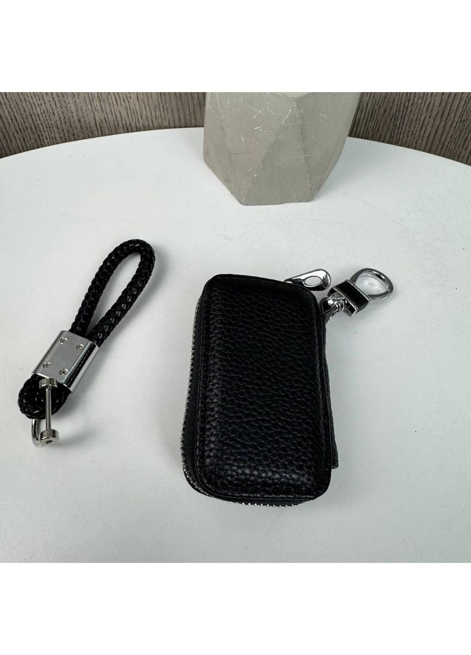 Кожаная ключница с брелоком для автомобильных ключей унисекс натуральная кожа бычья черная фурнитура металл ProDobro Kia (363221354)
