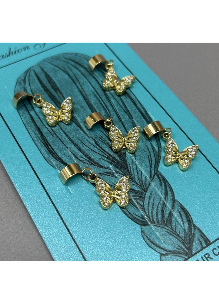 Украшение для волос и косичек - набор 5 шт Бабочки-1 золото Plus-plus (352751508)