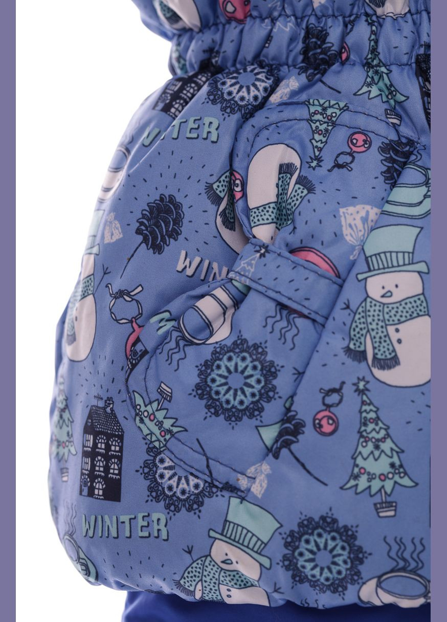 Голубой демисезонный комбинезон на флисе для девочки со снеговичками ноль кроха синий см (27996) BABYKROHA