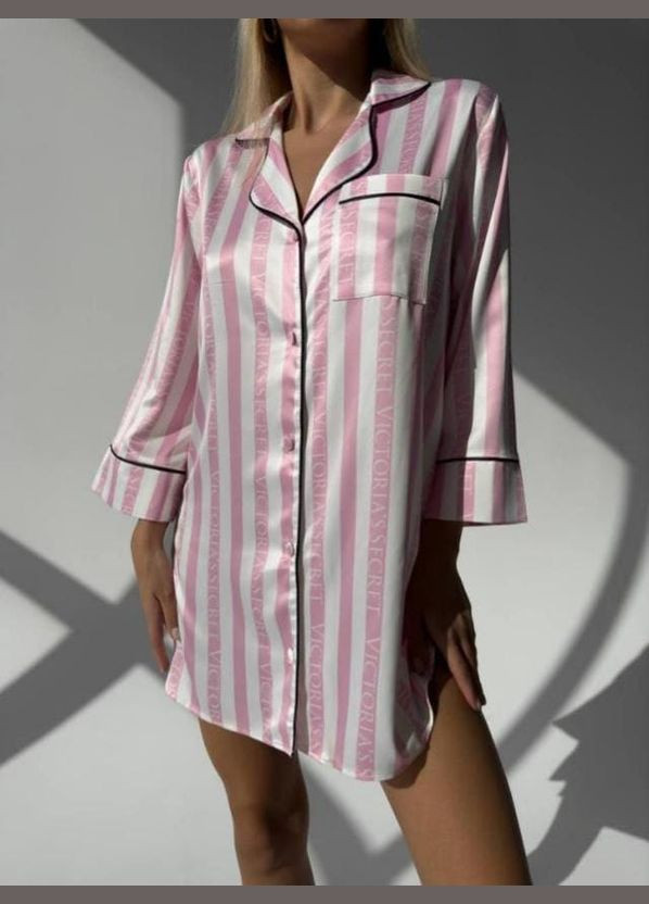 Шовкова нічна сорочка з лого Victoria's Secret на гудзиках No Brand (285719043)