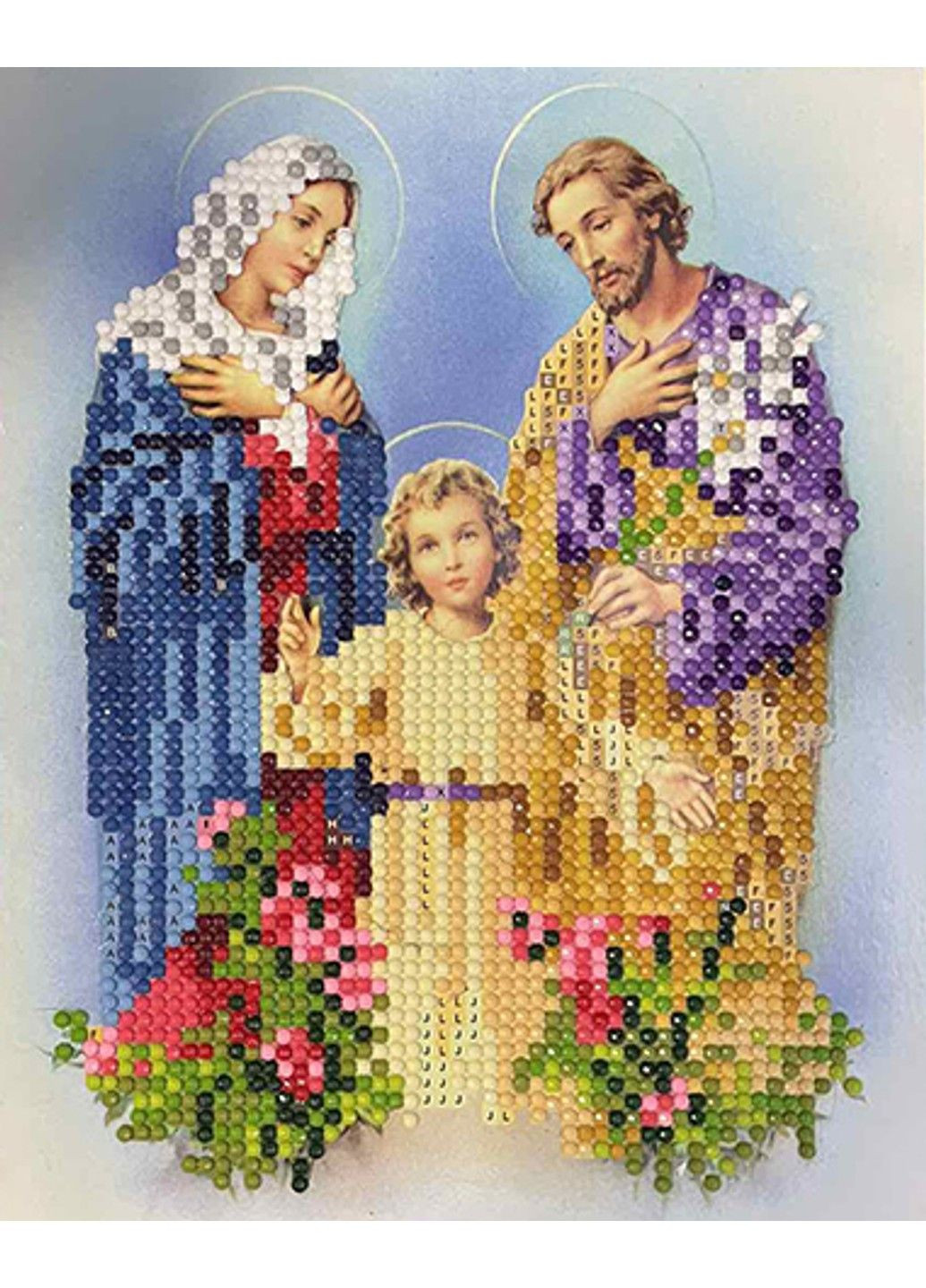 Алмазная мозаика вышивка на картоне Икона Святое семейство Иисус Иосиф Мария частичная 5d 21х25 см 188538 No Brand (332207647)