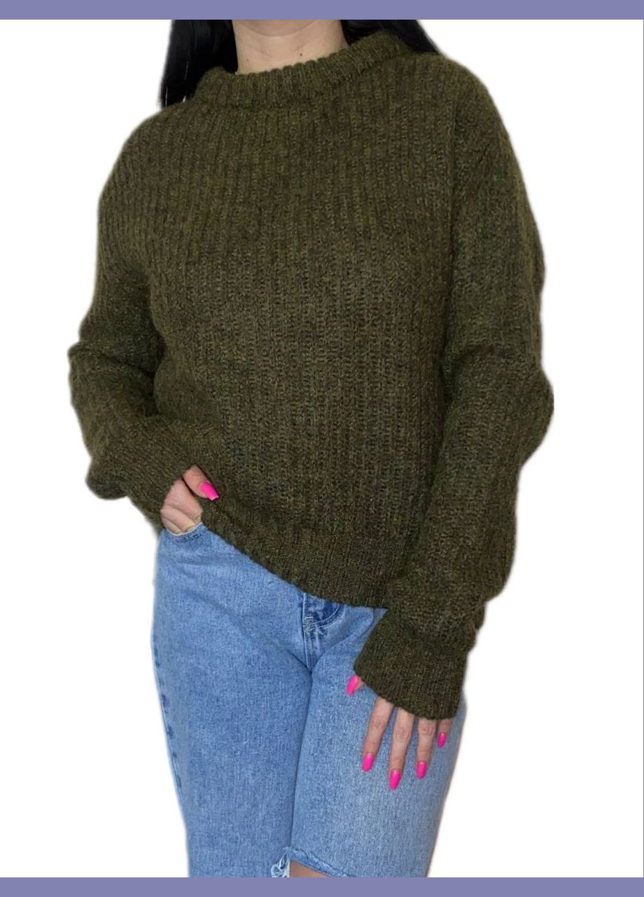 Оливковый (хаки) зимний свитер из мохера Wool & Cashmere