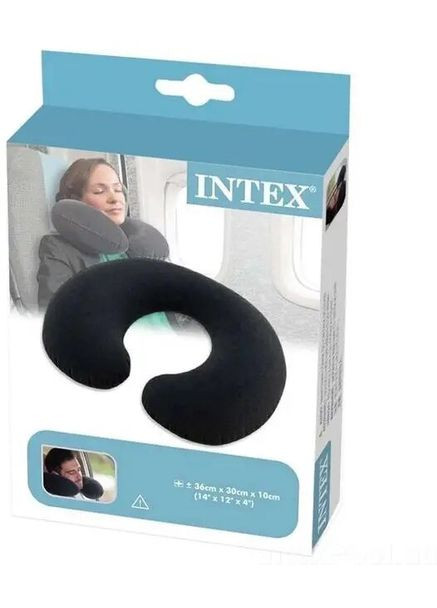 Надувная флокированная подушка-подголовник 68675, черная Intex (297400777)