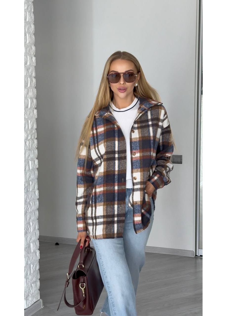 Коричневая кэжуал рубашка в клетку MonCher с длинным рукавом