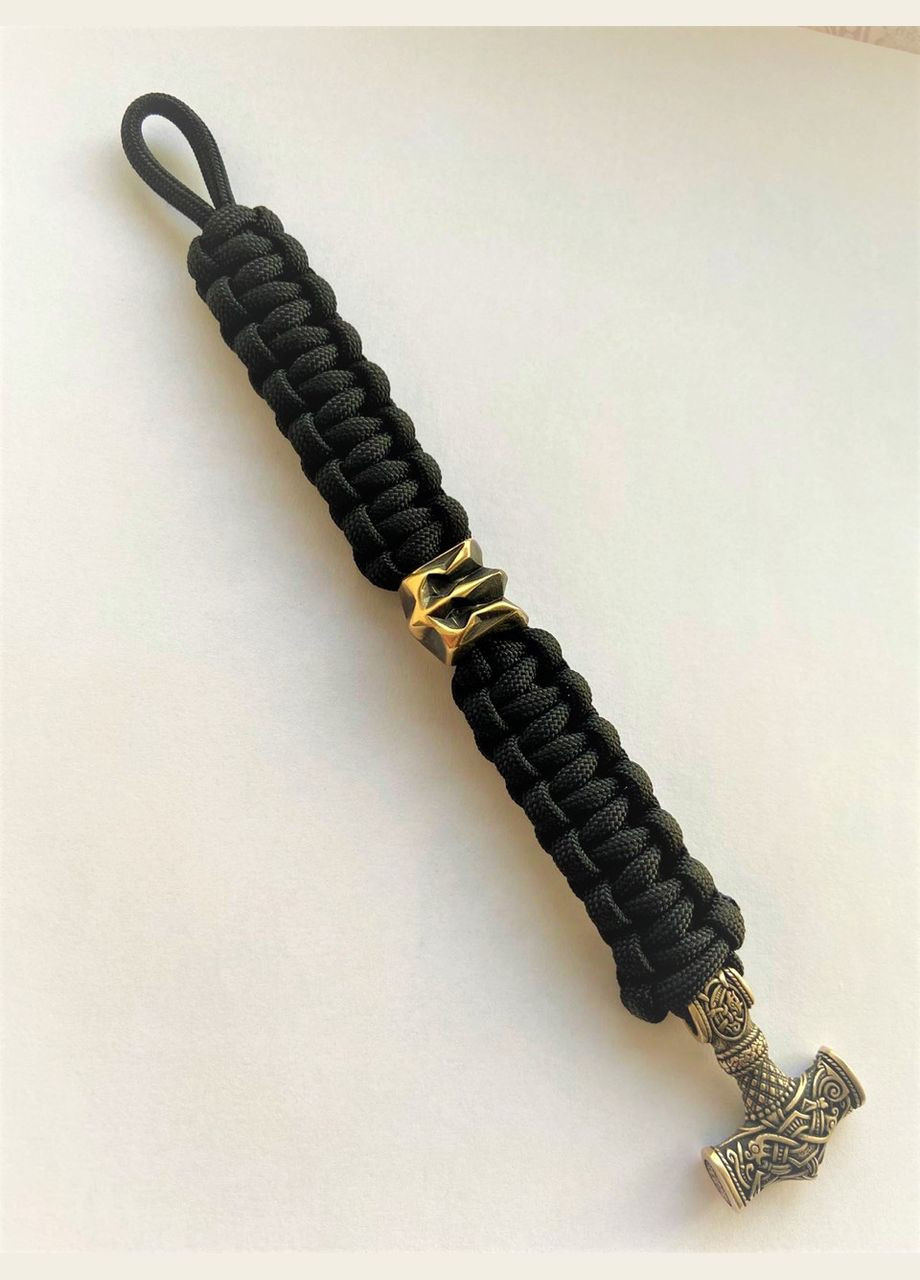 Браслет із Молотам Тора та гербом України з латуні бронзи та паракорду плетіння кобра + брелок у подарунок No Brand (341738936)