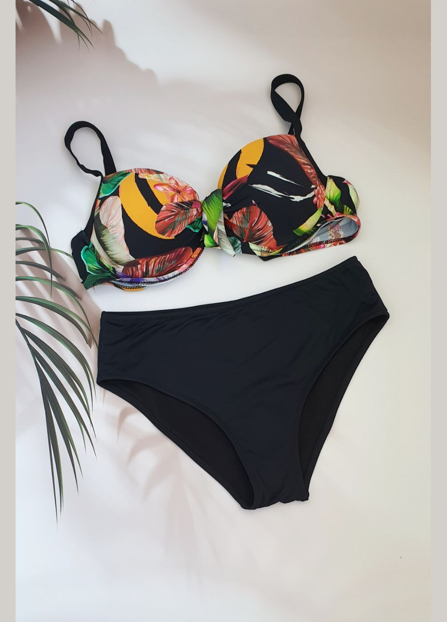 Чорний літній молодіжний купальник в квітковому стилі роздільний No Brand