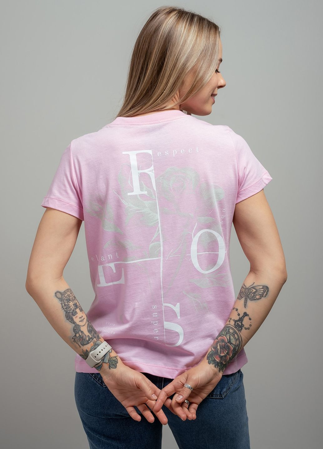 Розовая летняя женская футболка с принтом 103243 Power
