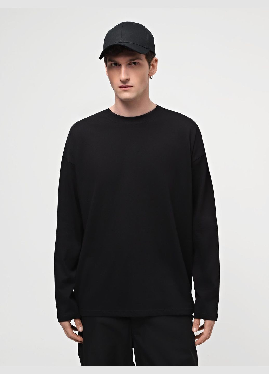 Лонгслів Ейсік Базовий оверсайз чорний спортивні, повсякденні, кежуали бавовна
