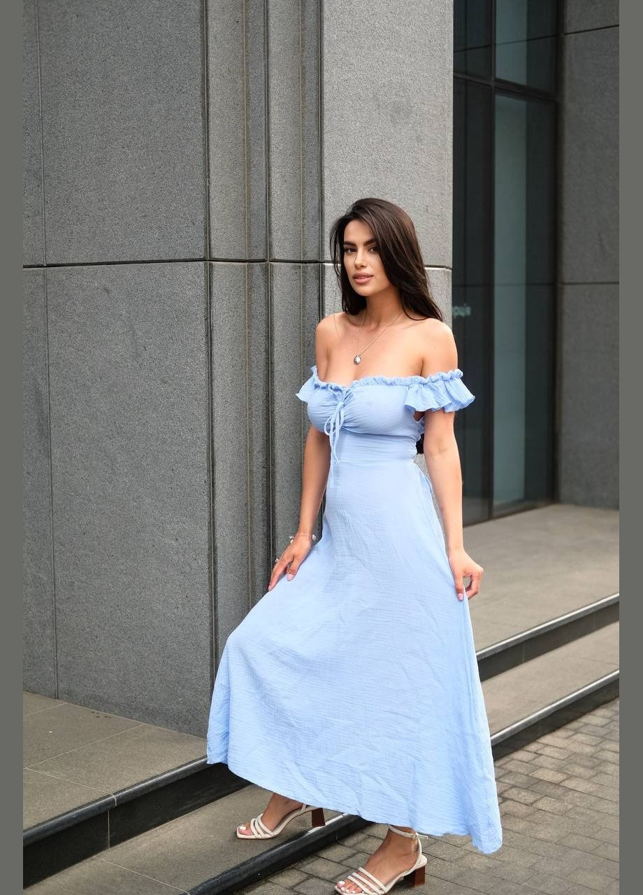 Блакитна повсякденний, вечірня, ділова, кежуал жіноча сукня No Brand