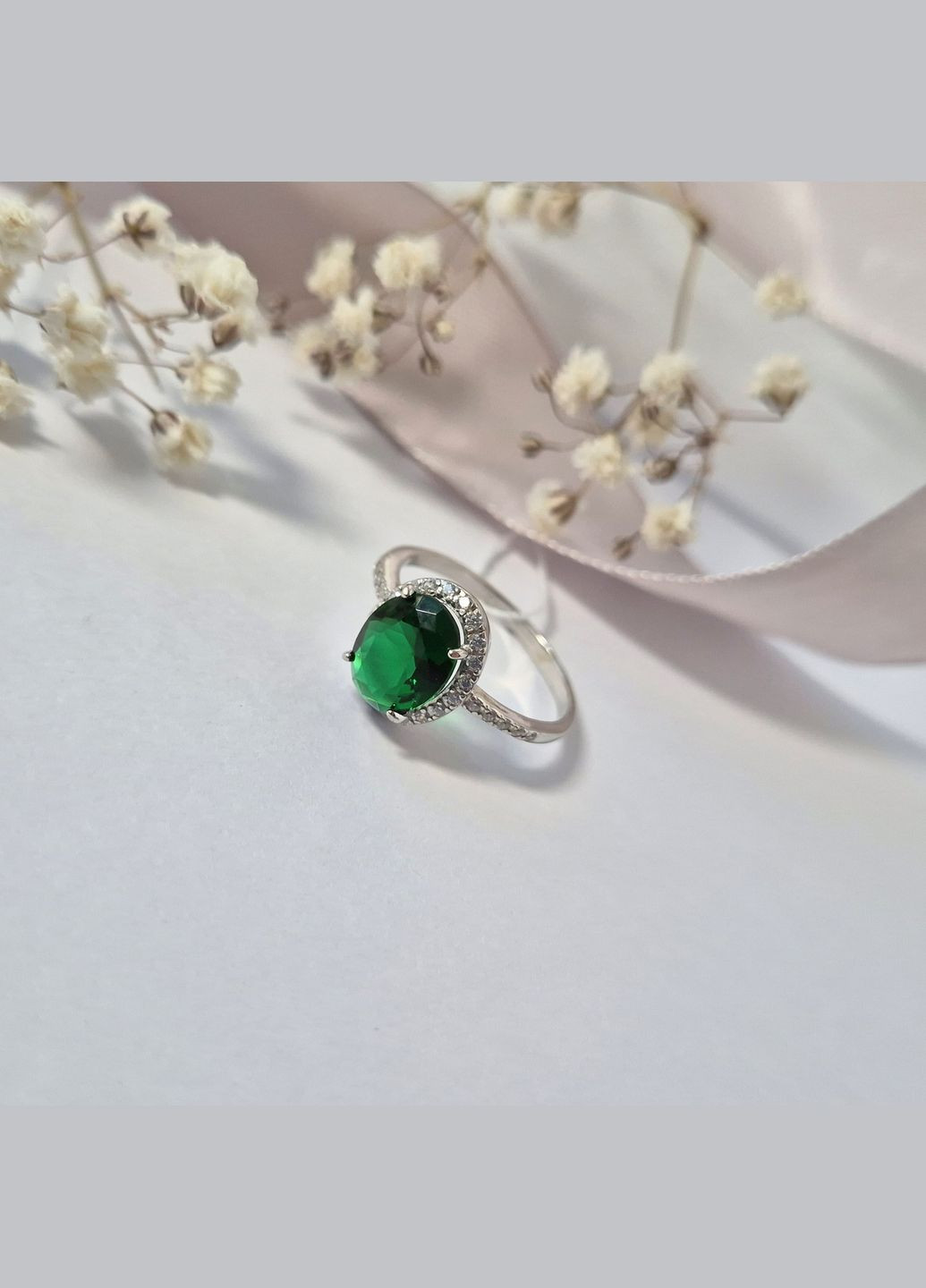 Срібна каблучка з Великим Зеленим Каменем 17.5 розмір срібло 925 проби Родоване 81044з 2.48г No Brand (318093530)